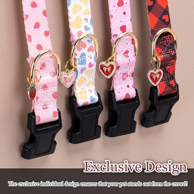 Love Pattern Dog Collar with Buckle Adjustable Safety Nylon Collars for Small Medium Large Dogs, Cute Stylish Girl Boy Christmas Dog Collar(Pink Heart,XS)
