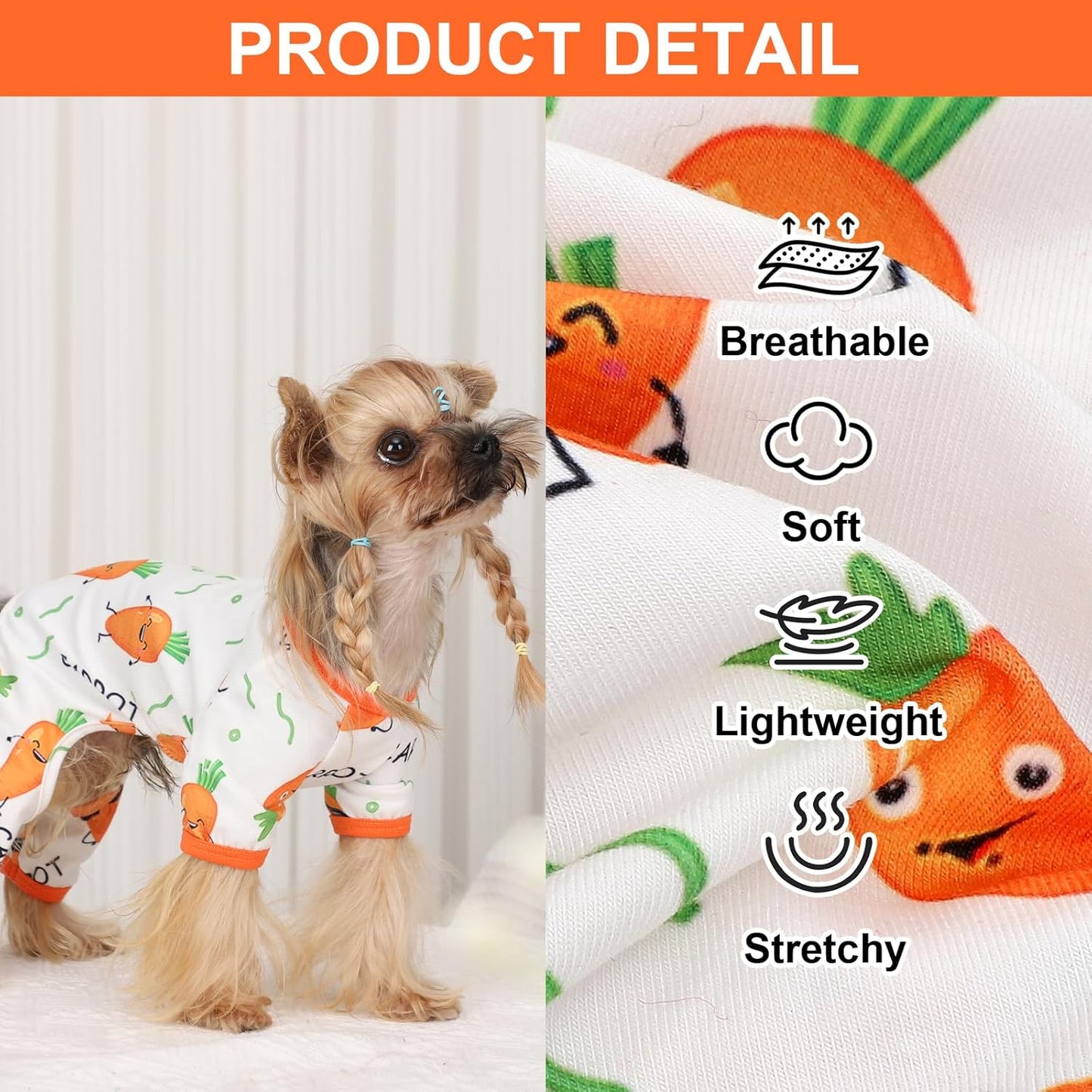 Dog Pajamas Pjs Spring Summer Dog Clothes for Small Dogs Girl - Boy - Small Size Dogs, Soft Stretchy Puppy Clothes Doggie Onesies Clothing Cat Pet Jammies Outfit Appeal, Carrot