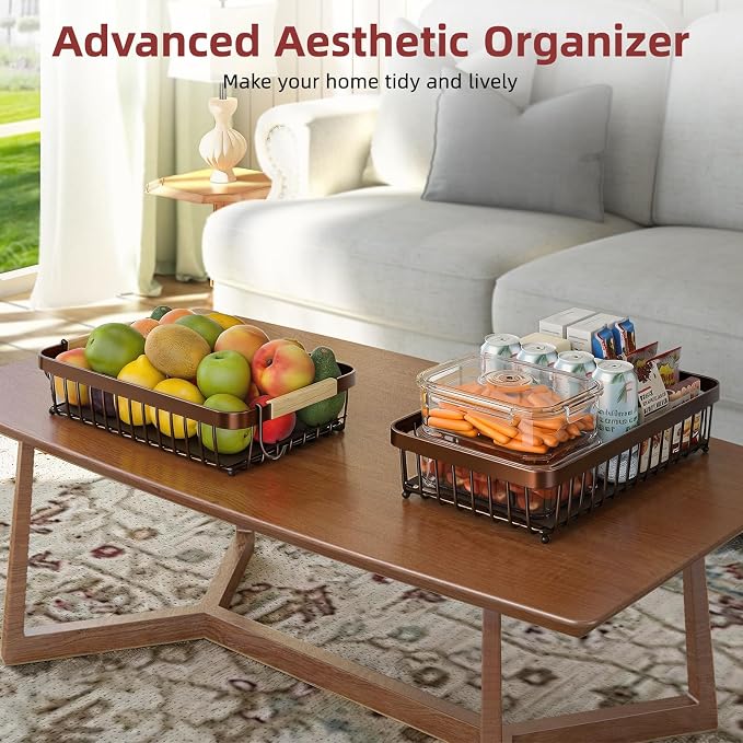 2-Tier Fruit Basket with Banana Hangers, Detachable Metal Bowl
