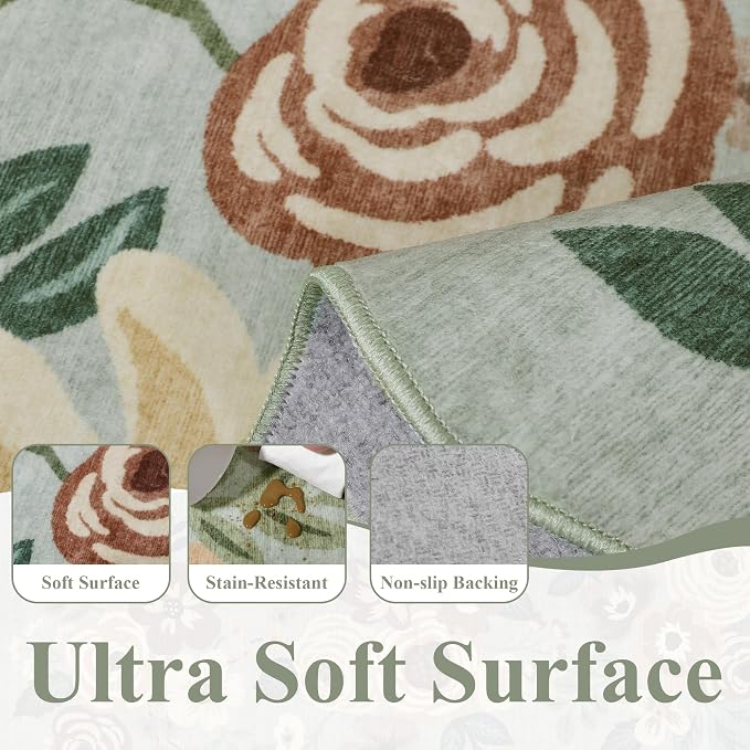 DUKINO 2.6x8 Runner Rug for Hallway, Washable Kitchen Rug