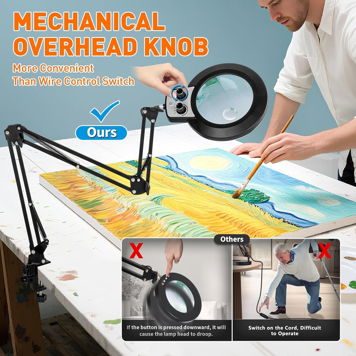 KIRKAS 12X 30X Magnifying Glass with Light and Stand, Extra-Long Arm Knob