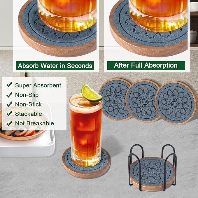 5 Pack Coasters for Drinks Absorbent, Coasters for Coffee Table