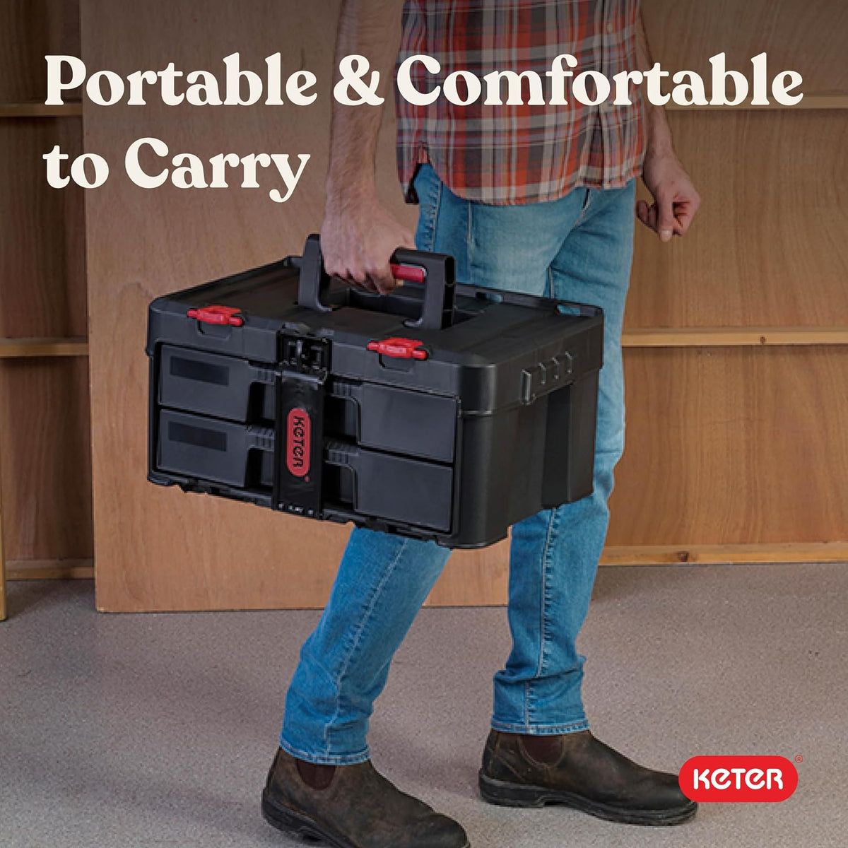 Keter Stack-n-Roll Two Drawer Tool Box for Small Parts and Power Tool Accessories, Fits Keter Modular Tool Storage System