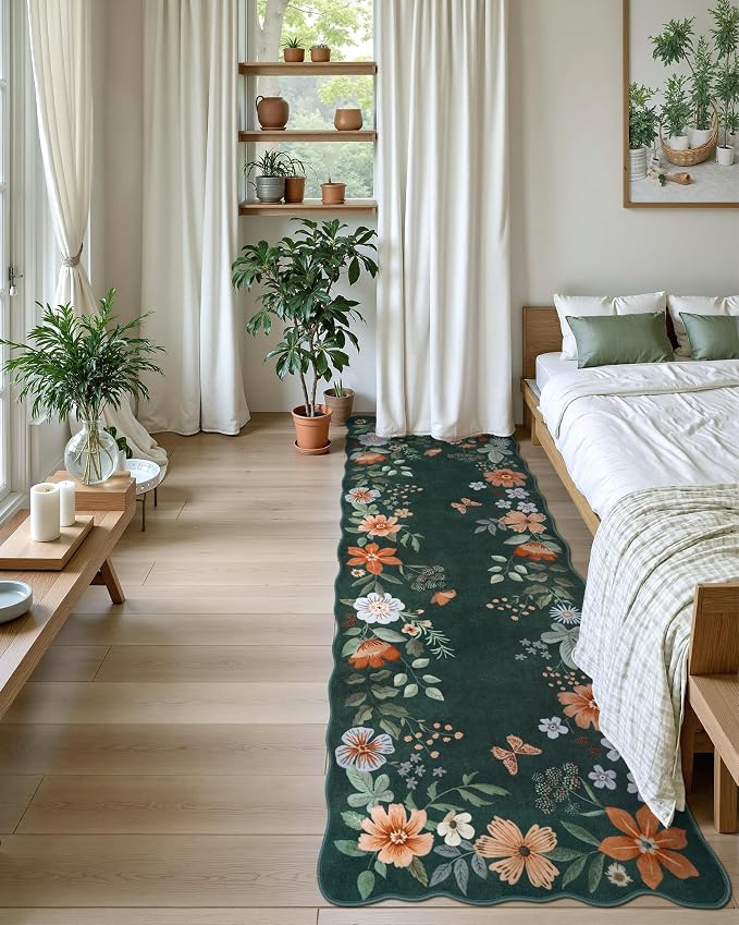 Lahome Floral Washable Runner Rug, Boho Ultra-Thin Kitchen Runners