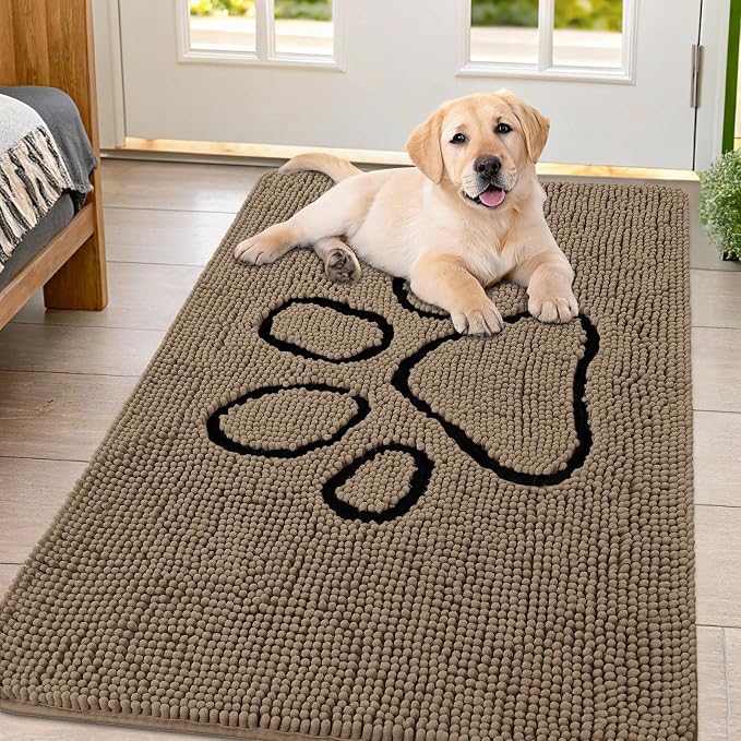 Smiry Dog Door Mat for Muddy Paws, Absorbent Dirt Trapper Non Slip Quick Dry