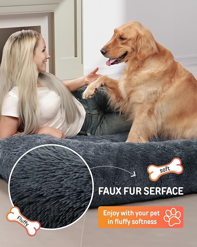 YEFU Human Dog Bed for Adult- Extra 79"x45"x12" Large Dog Beds - Human Size Dogs Bed Washable Faux Fur Cover - Orthopedic Foam Dogs Beds with for Sleep Nap in Bedroom Dark Grey