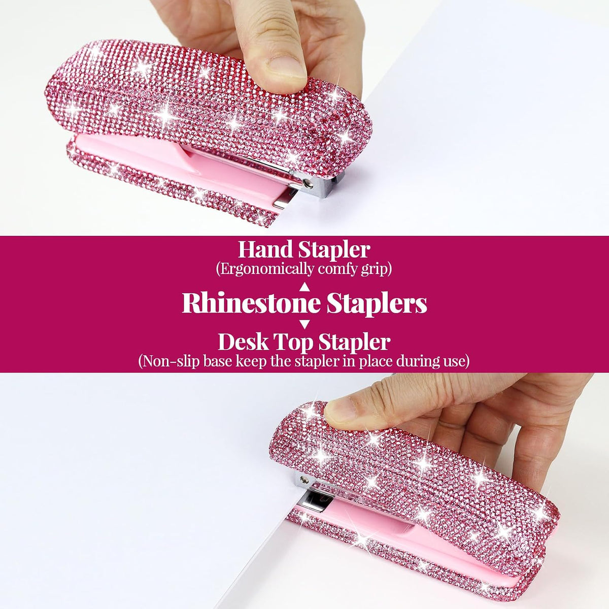 MultiBey Rhinestone Stapler and Tape Dispenser with 1000 Staples & Tape