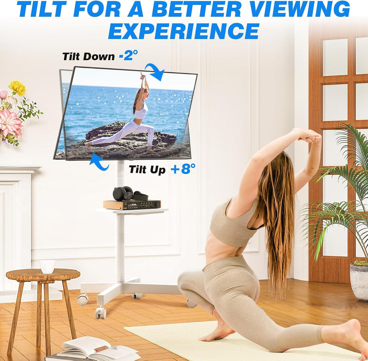 Rfiver Mobile TV Stand for 23-65 Inch Flat/Curved TVs up to 88 lbs White