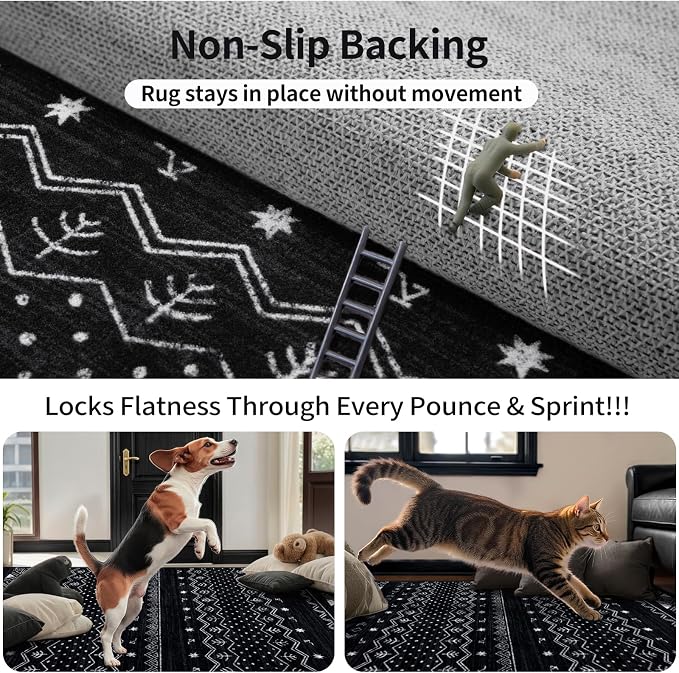 SERISSA 9x12 Area Rugs for Living Room, Washable Non-Slip Black and White Boho