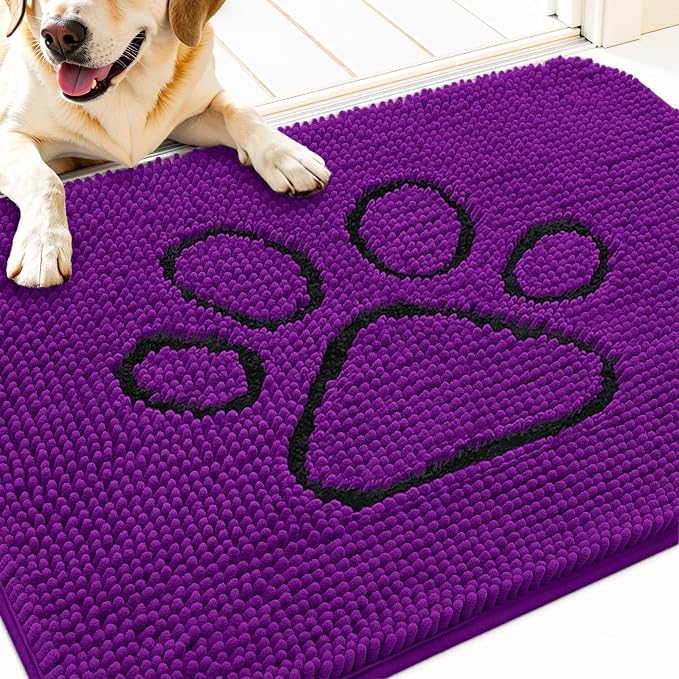 OLANLY Dog Door Mat for Muddy Paws 30x20, Paw Print Design, Absorbs Moisture
