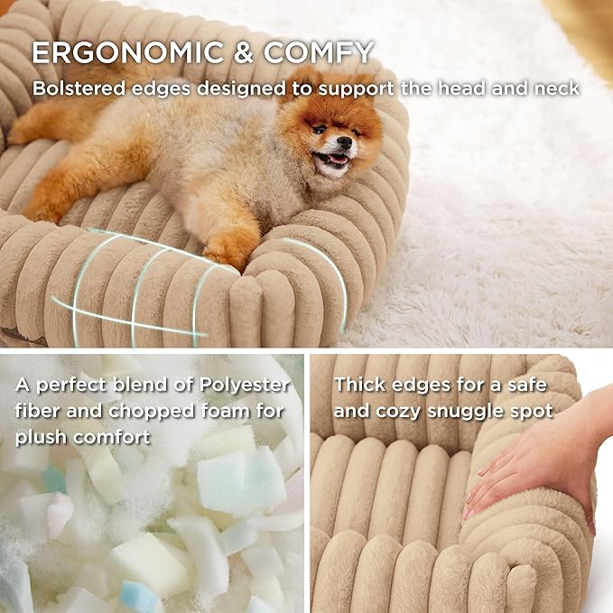 Bedsure Cute Dog Bed for Small Medium Dogs 25x21x7inches Waterproof Dog Blankets for Small Dogs 25"x35" Tuscan Beige