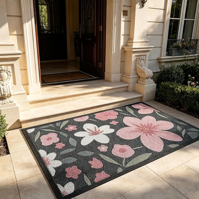Front Door Mat, Heavy Duty Non-Slip Rubber Dirt Trapper, Quick-Dry Low-Profile
