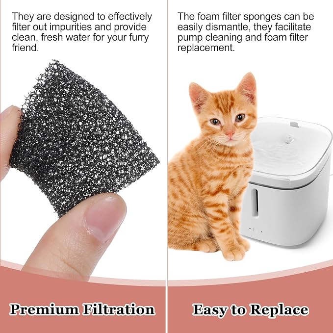 30 PCS Replaced Foam Filters, Pet Fountain Replacement Filters Cat Water
