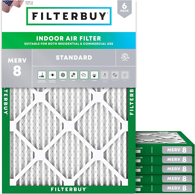 Filterbuy 20x27x1 Air Filter MERV 8 Essential Dust & Allergy Defense,