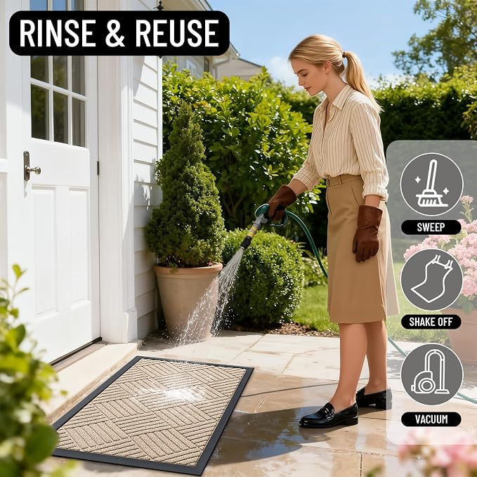 OLANLY Front Door Mat Outside Entrance 35x23, Heavy Duty Sturdy Natural Rubber
