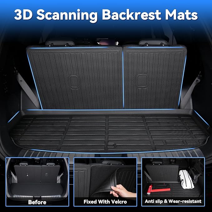 Hutisya-Floor Mats & Cargo Liner with Backrest Set Fit for Chevy Tahoe/GMC Yukon (7 Seats) 2015-2020 All Weather Protection Anti-Slip & Durable TPE Full Set Liners Automotive Accessories-Black