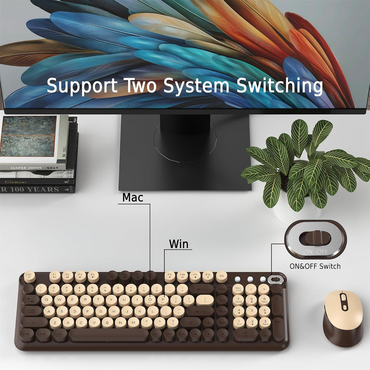 Colorful Wireless Keyboard and Mouse Combo (Coffee)