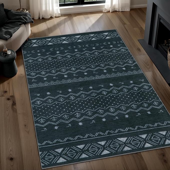 SERISSA 3x5 Area Rugs for Living Room, Washable Non-Slip Grey Small Boho Rug