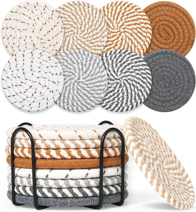 8 Style Drink Coasters with Holder, Absorbent Coasters