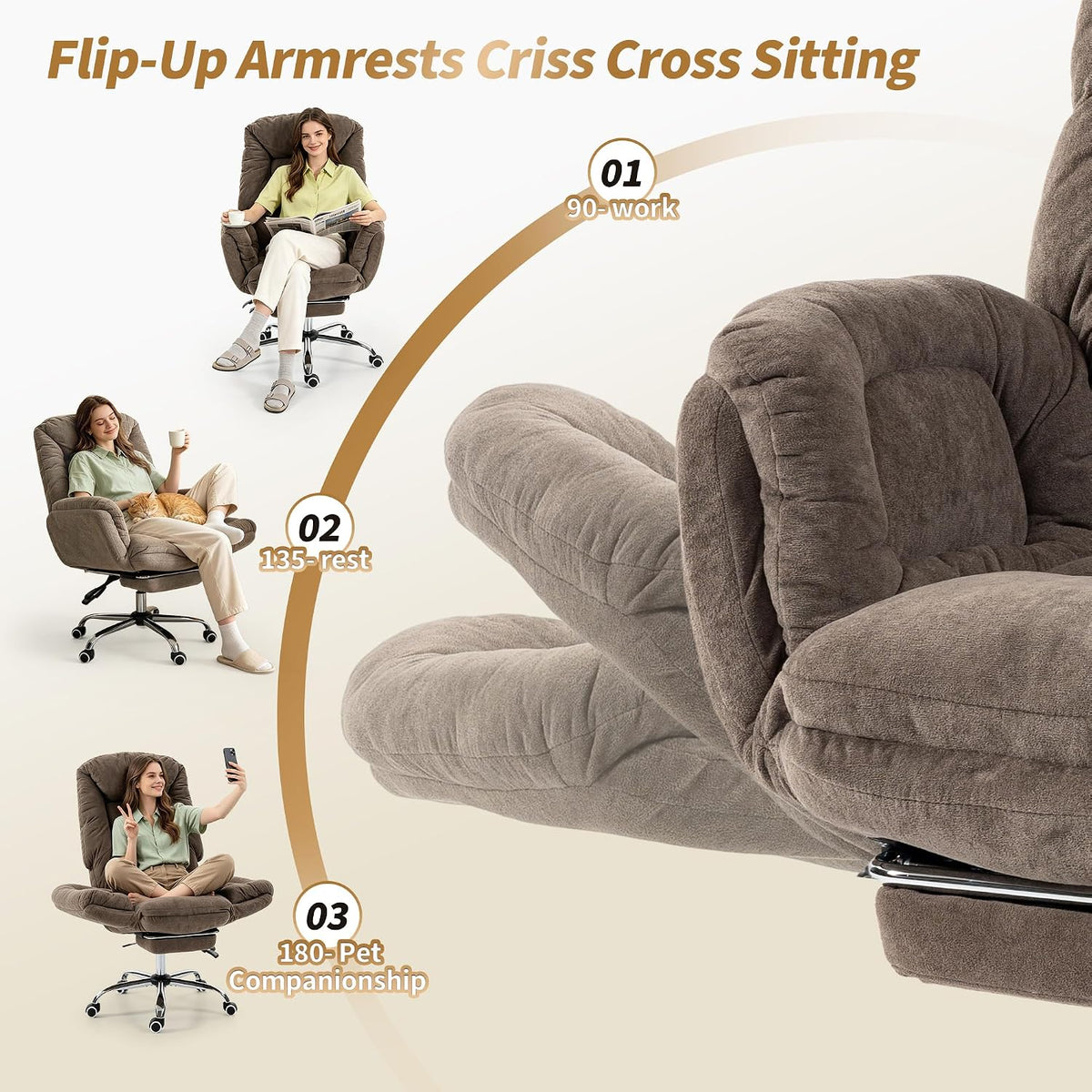Criss Cross Ergonomic Office Chair with Footrest, Big and Tall Executive Office Chair with 3-Level Adjustable Armrests High Back Adjustable Gaming Chair with Wheels for Home Office, Coffee