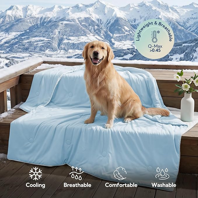 Soulbond Cooling Blanket for Medium Dogs - Q-MAX>0.45, Washable Cool Pet Cats Throw Blanket for Hot Weather, Self-Cooling Soft Dog Mat for Bed Crates Couch Sofa Cars(29"x40", Light Blue)