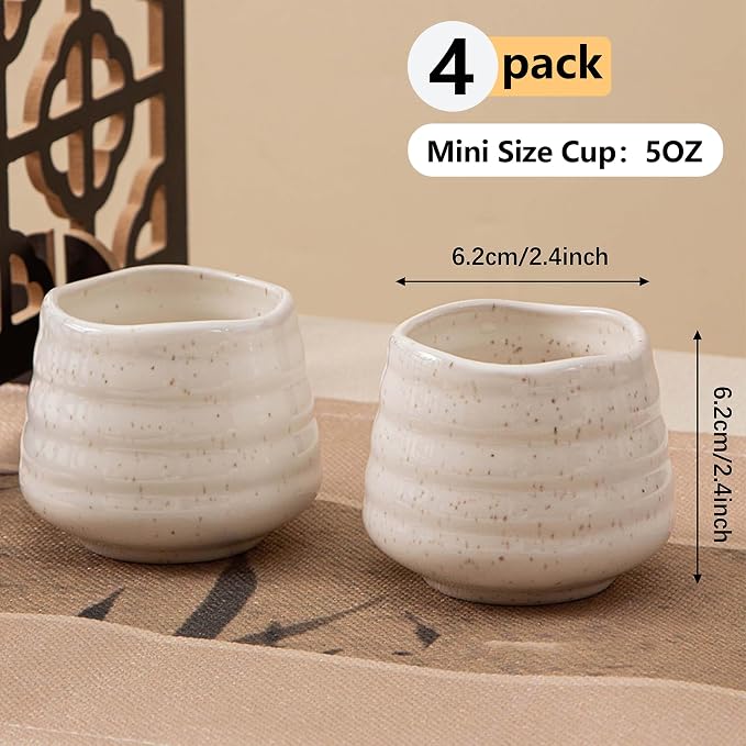 4pcs Japanese Tea Cup Set – Mini Size Cup 5OZ Ceramic Matcha Cup, Handless