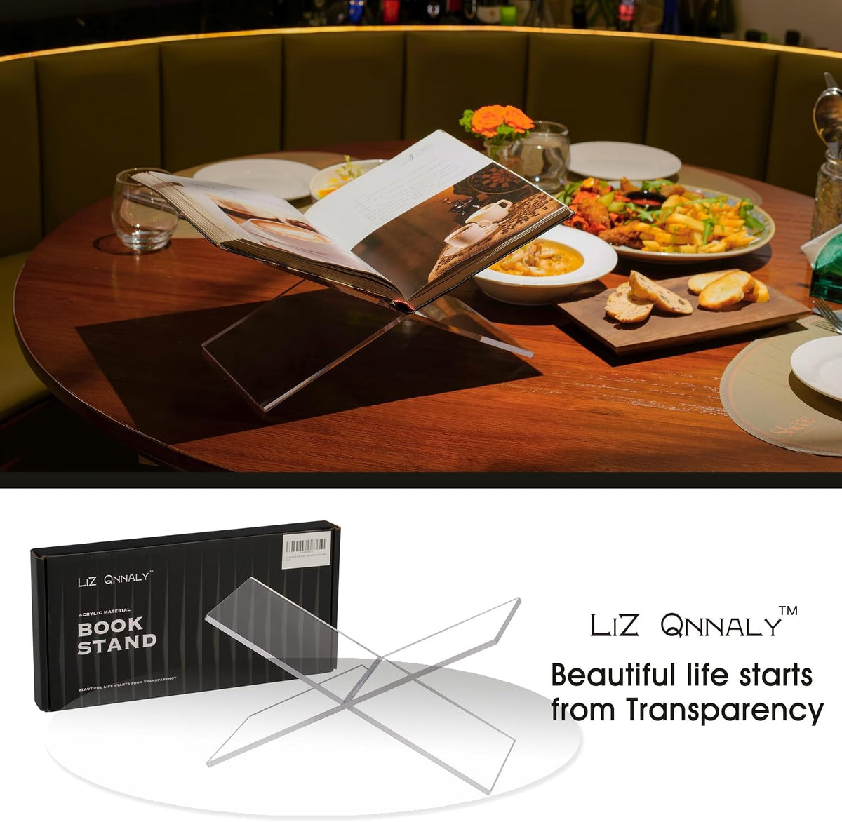 Large Clear Acrylic Book Stand - Perfect for Displaying Open Books on Your Coffee Table - Ideal for Bibles, Cookbooks, Magazines, Each with a Lucite Paperweight