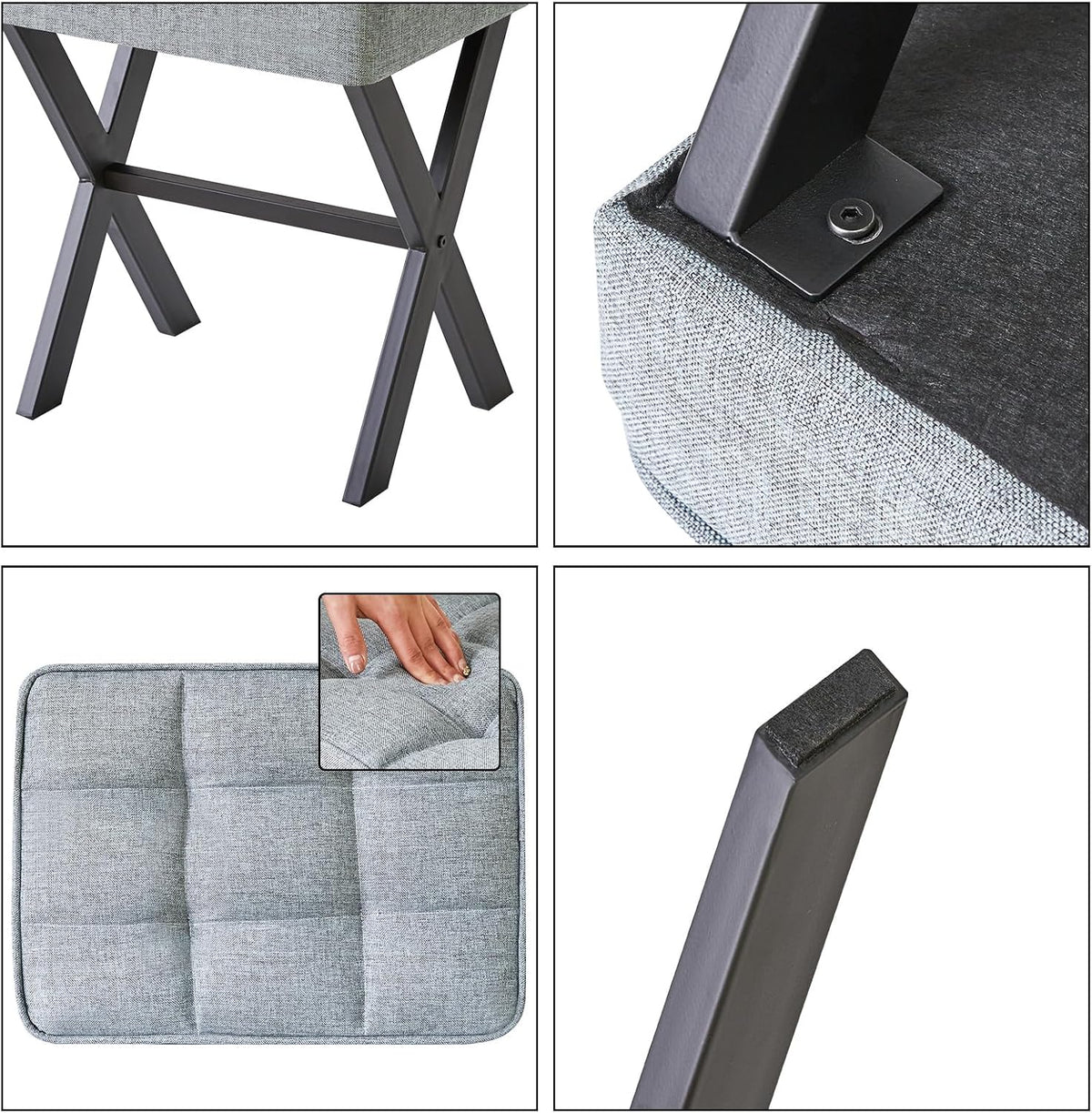 IBUYKE Square Makeup Stool with X-Leg, Linen Vanity Chair, Blue Gray LG-70L