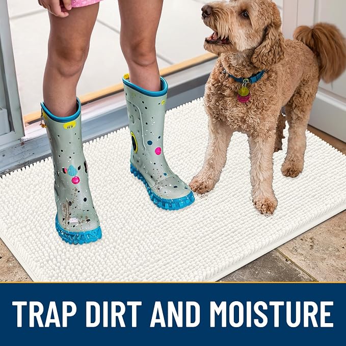 Smiry Dog Door Mat for Muddy Paws 30x20, Absorbent Dirt Trapper, Non-Slip
