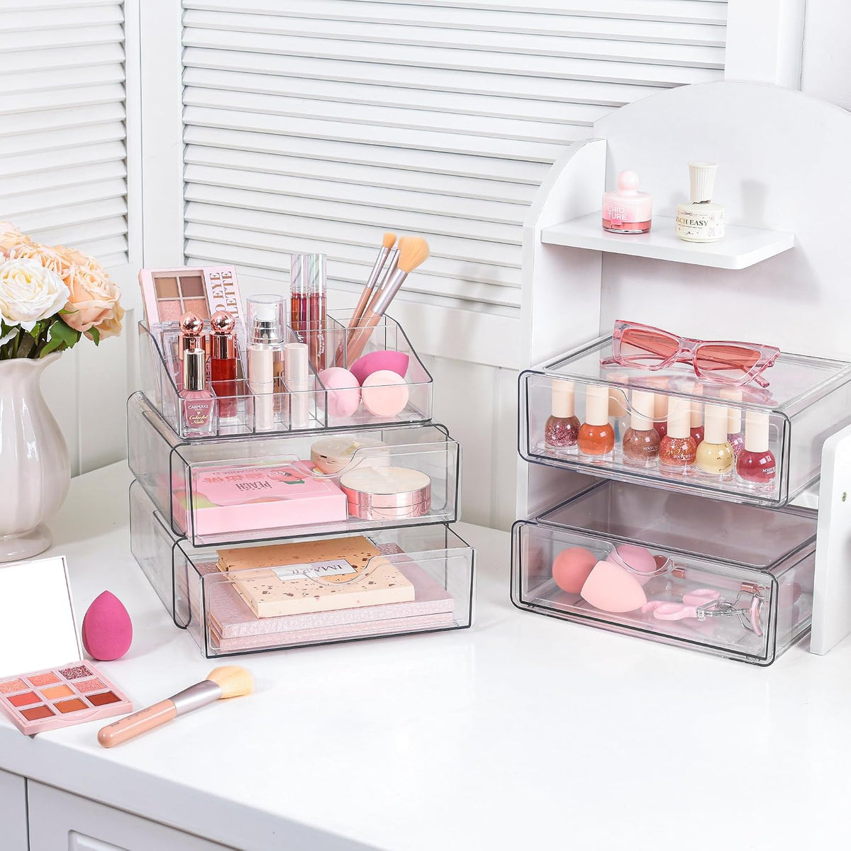 Vtopmart 5 Tier Clear Plastic Makeup Organizer with 4 Drawers
