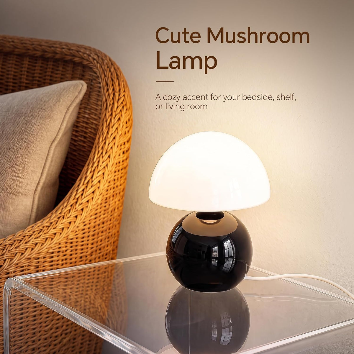 Dawnwake Mushroom Lamp Table Lamp for Bedroom-Small Desk Table Lamps,Black