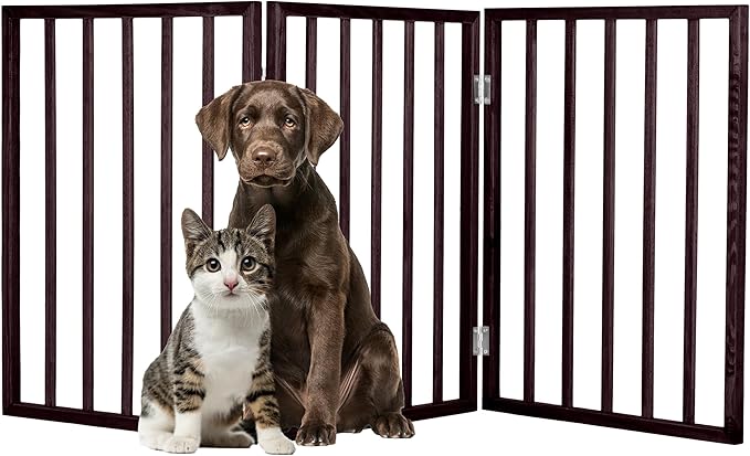 3-Panel Indoor Foldable Dog Fence for Stairs, Hallways, or Doorways - 54x24-Inch Wood Freestanding Dog Gates by PETMAKER (Brown)
