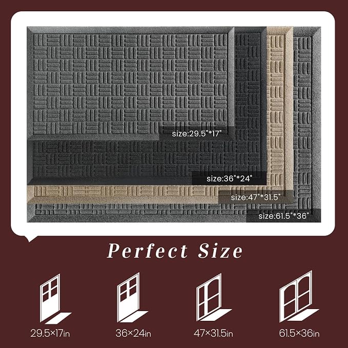 Mibao Front Door Mat Indoor Outdoor Entrance, Dirt Trapping Waterproof