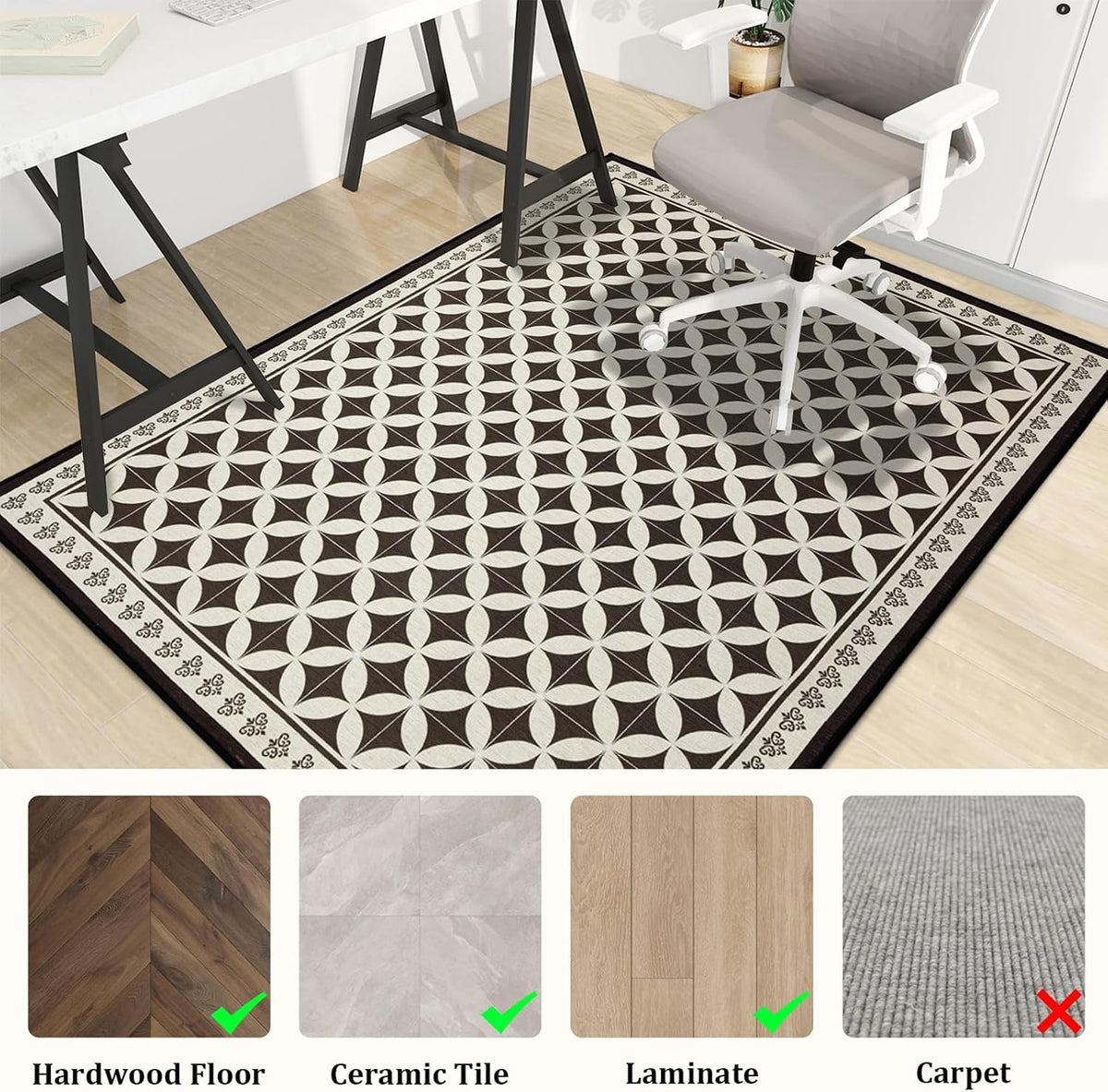 Office Chair Mat for Hardwood Floor, 60"x45" Easy Glide Computer Desk Mat Protector for Rolling Chair Under Desk Rug Nonslip Backing, Machine Wash, (Modern)