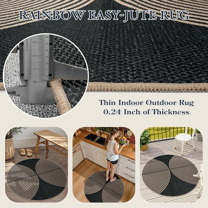 Lahome Enfys Modern Rainbow Round Rug 4ft, Circular Indoor Outdoor Kitchen Rug