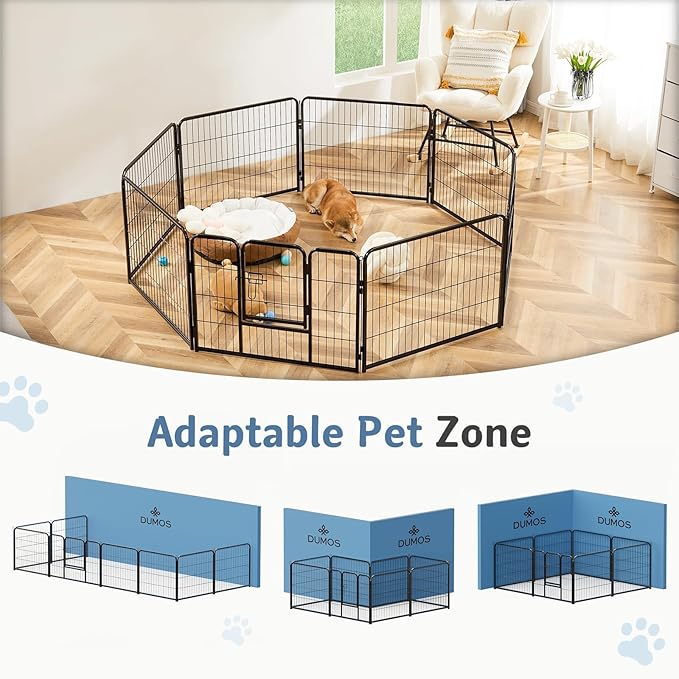 DUMOS Dog Playpen Indoor, Metal 24 Inch 8 Panels Foldable Pet Fence with Door, Outdoor Small Medium Large Dog Puppy Portable Exercise Play Pen for RV Camping, Trips, Play Yard