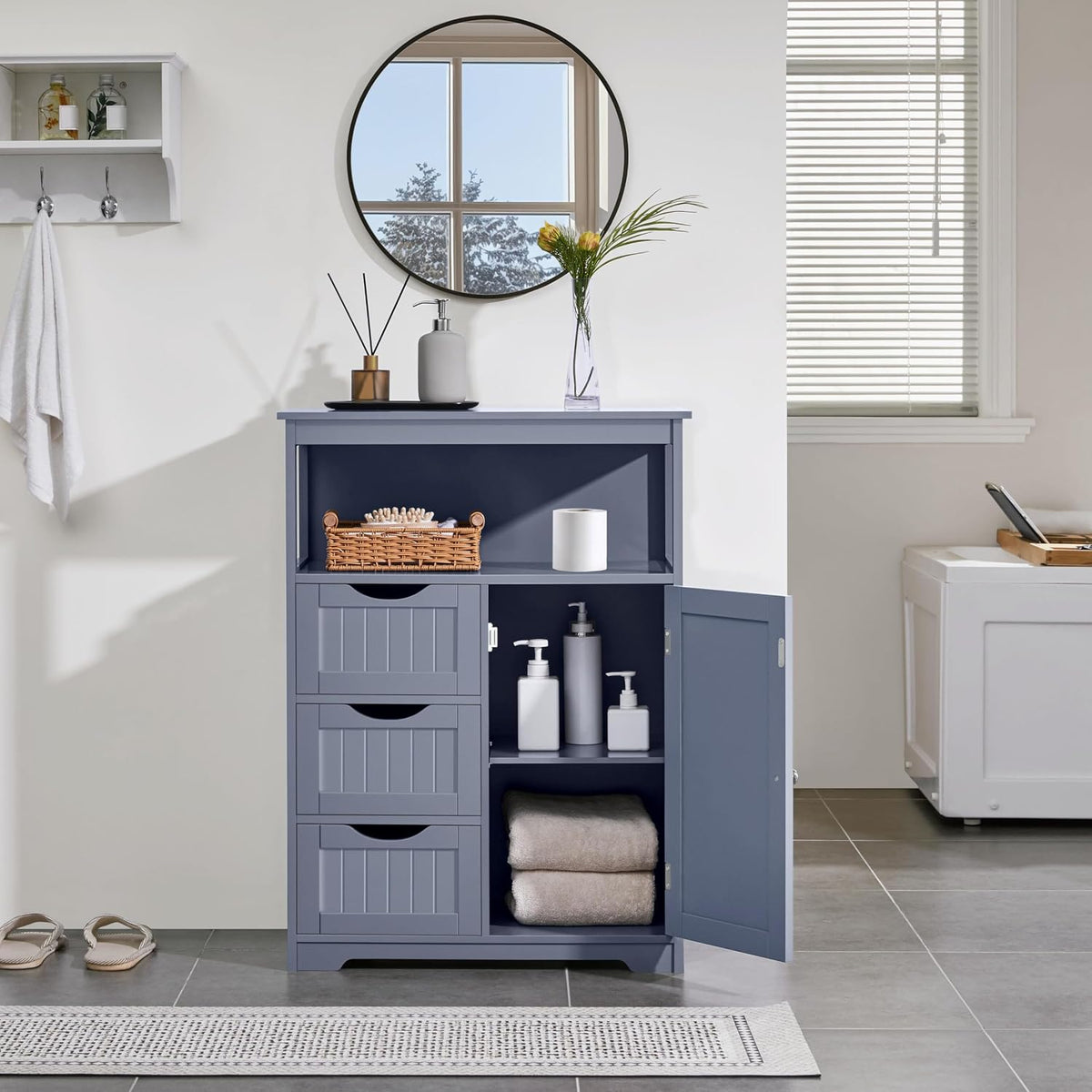 Yaheetech Large Freestanding Bathroom Storage Cabinet with 3 Drawers, Gray