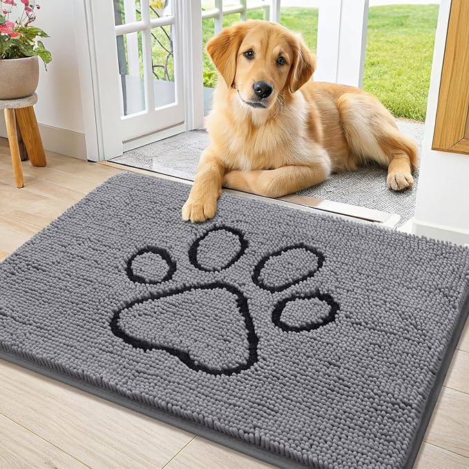 Smiry Dog Door Mat for Muddy Paws, Absorbent Dirt Trapper Non Slip Quick Dry