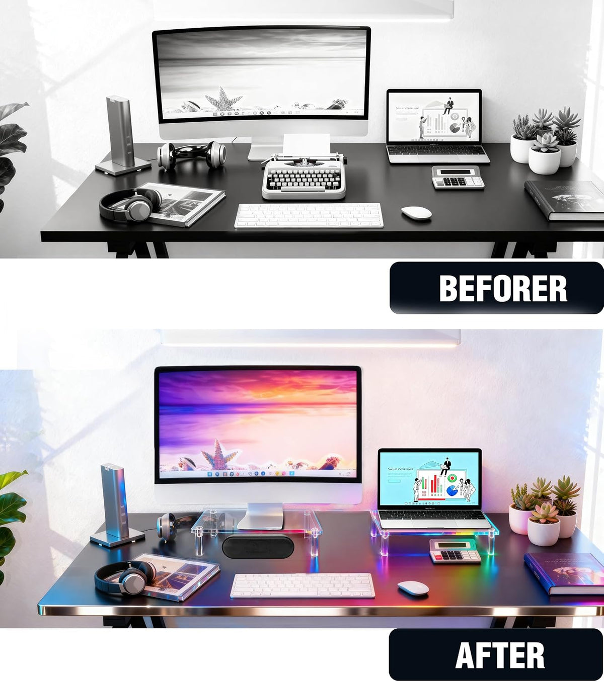 Jusalpha 2 PC Acrylic Monitor Stand - 10mm Thick Clear Platform - 14.5'' x 9'' x 3.4'' Desktop/ Laptop/ Monitor Riser Stand - For Laptop, PC, Notebook, Printer, Computer, Flat Screen LCD TV