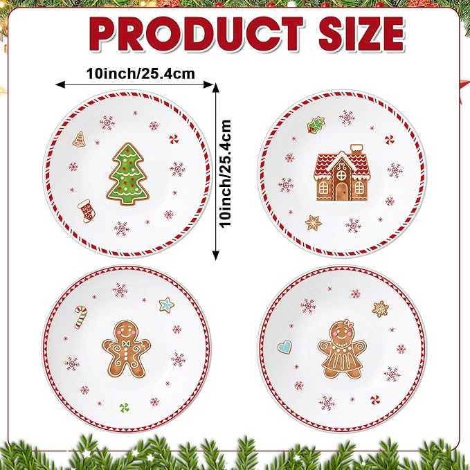 4 Set 10 Inch Christmas Dinner Plates Melamine Christmas Gingerbread Man