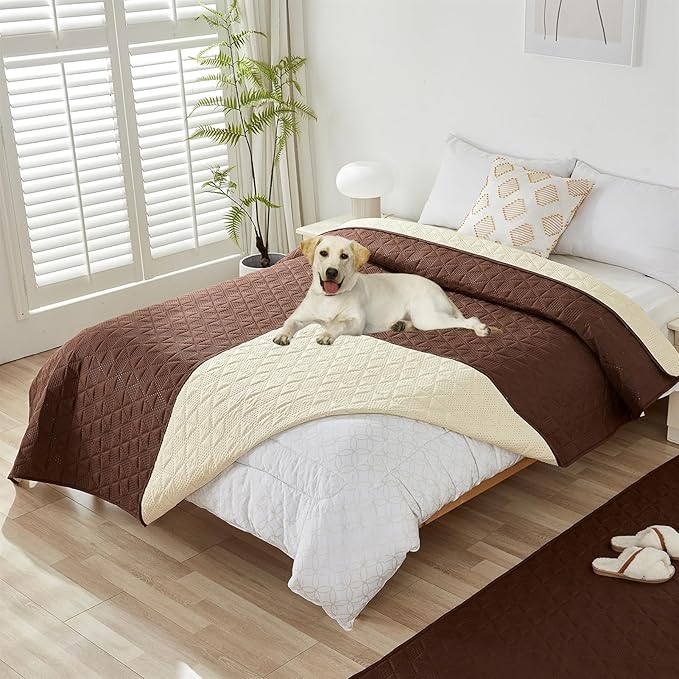 GIBZ Water Resistant Dog Bed Blanket Cover Large Anti Slip Pet Furniture Protector Washable Cat Quilted Mat for Couch, Coffee, 170x210cm