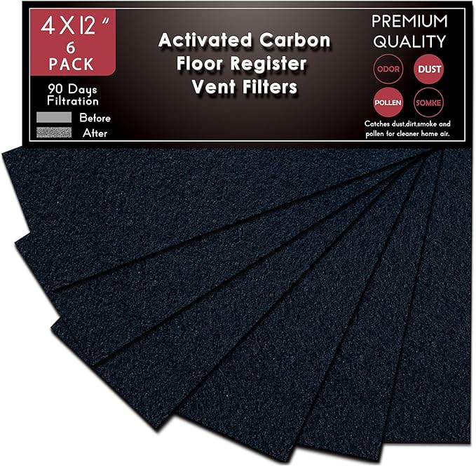 Carbon Filter 4" x 12" Activated Charcoal Air Vent Floor Heater Pre-Filter