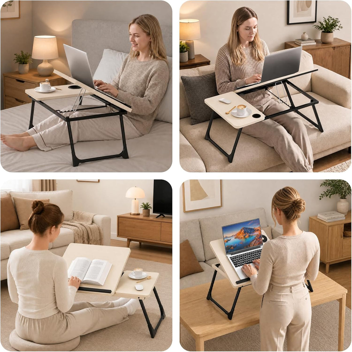 Laptop Bed Desk, 5-Angle Adjustable Bed Laptop Table with Cup Holder
