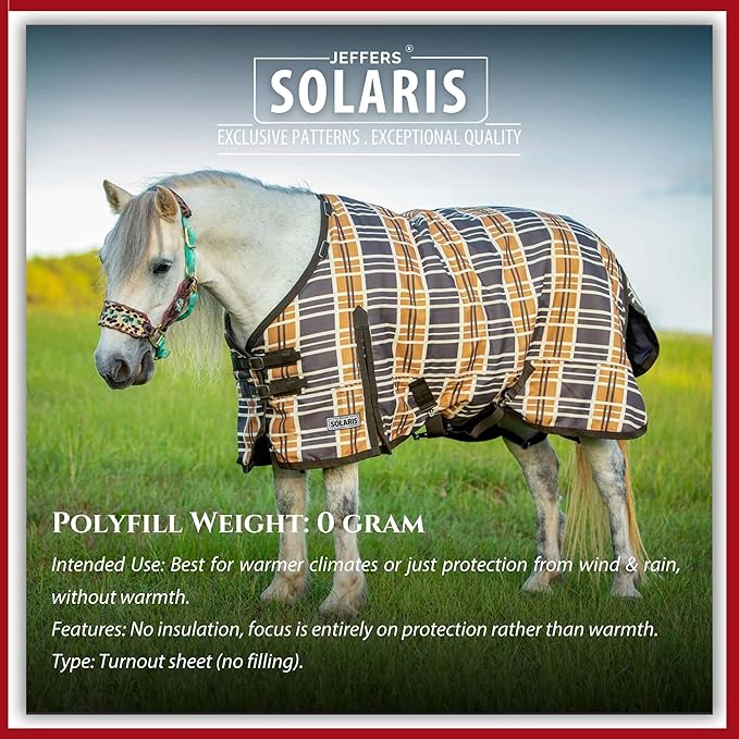 Jeffers Pony Poppins Solaris 1200 Denier Turnout Blanket Brown & Cream Plaid 45" - Waterproof, Breathable Horse Blanket with 0 gram Polyfill, No Insulation, Ideal Protection for Wind & Rain,