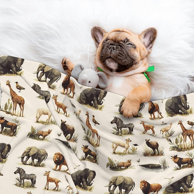Waterproof Dog Blanket Soft Pet Blanket for Puppy Cat, Fleece Cat Throw Blankets for Furniture Bed Couch Sofa Reversible - Safari Animals 4