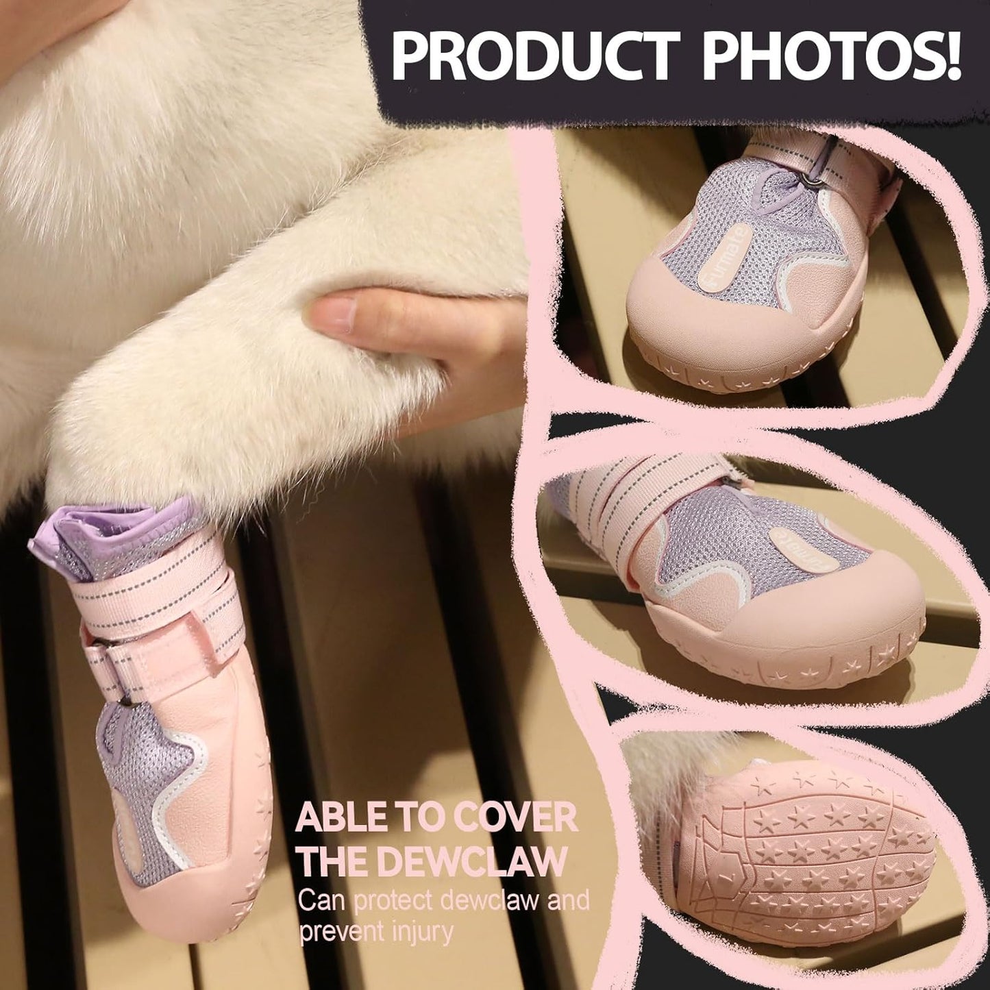 Dog Shoes for Large Small Medium Dogs, Breathable Mesh Dog Boots & Paw Protectors for Summer Hot Pavement Winter Snow, Waterproof Anti-Slip Dog Booties for Hiking Hardwood Floors(Pink-Purple4)