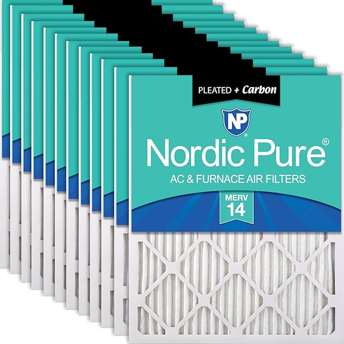 Nordic Pure 16x20x1 Pleated Air Filters MERV 14 Plus Carbon 12 Pack