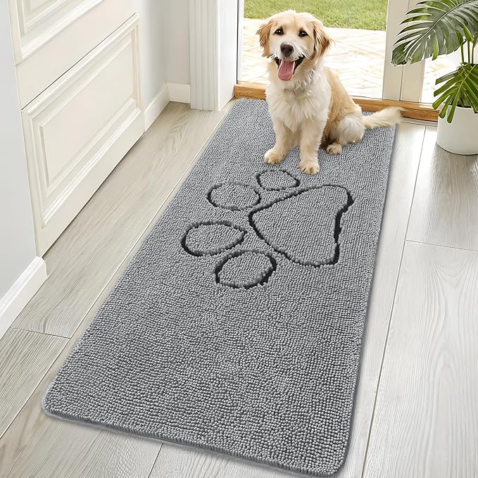 OLANLY Dog Door Mat for Muddy Paws 70x35, Paw Print Design, Absorbs Moisture