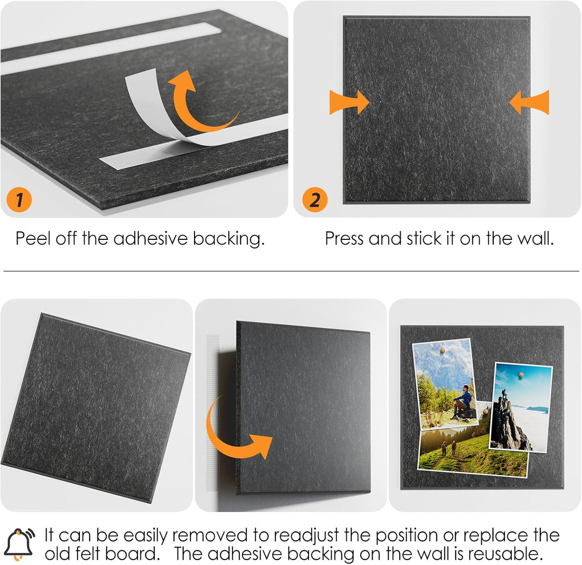 MaxGear Felt Bulletin Board 48" x 36", Dark Gray Felt Wall Tiles Wall Decor