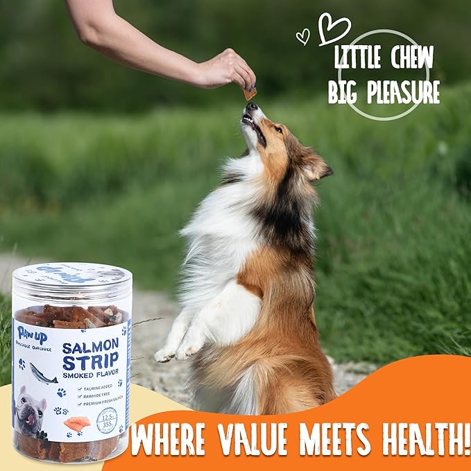 PAWUP Salmon Fillet Dog Treats, Salmon Jerky with Fish Skin, Healthy High Protein Snacks, Natural Omega 3-6, Low in Fat with Taurine,12.5oz (Smoked Flavor)